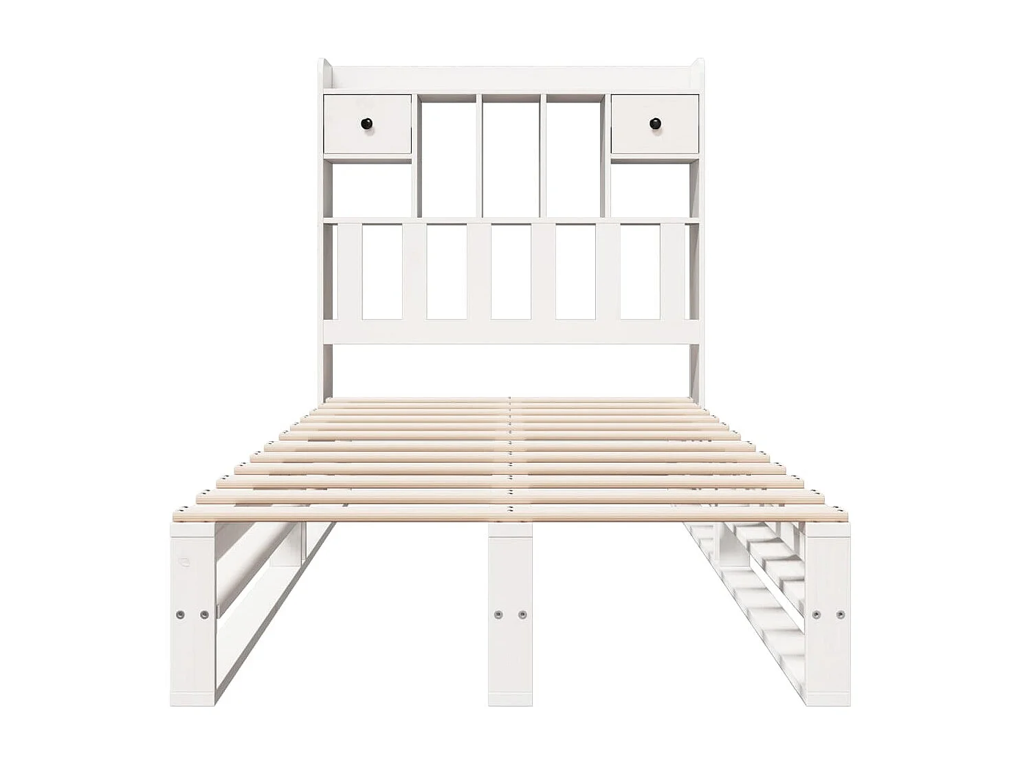 Lit bibliothèque sans matelas blanc 90x200cm bois de pin massif