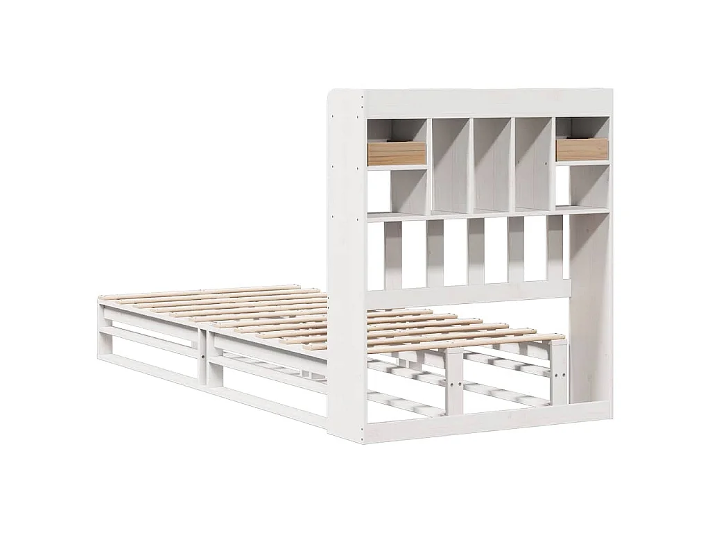 Bed met boekenkast zonder matras grenenhout wit 90x200 cm