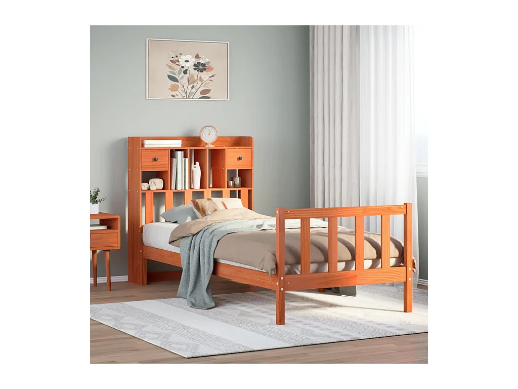 Letto Libreria senza Materasso Marrone Cera 75x190 cm in Pino