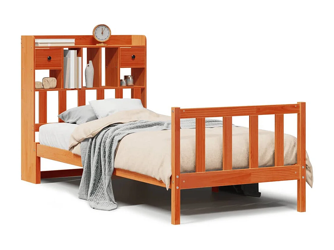 Massivholzbett mit Regal ohne Matratze Wachsbraun 75x190 cm