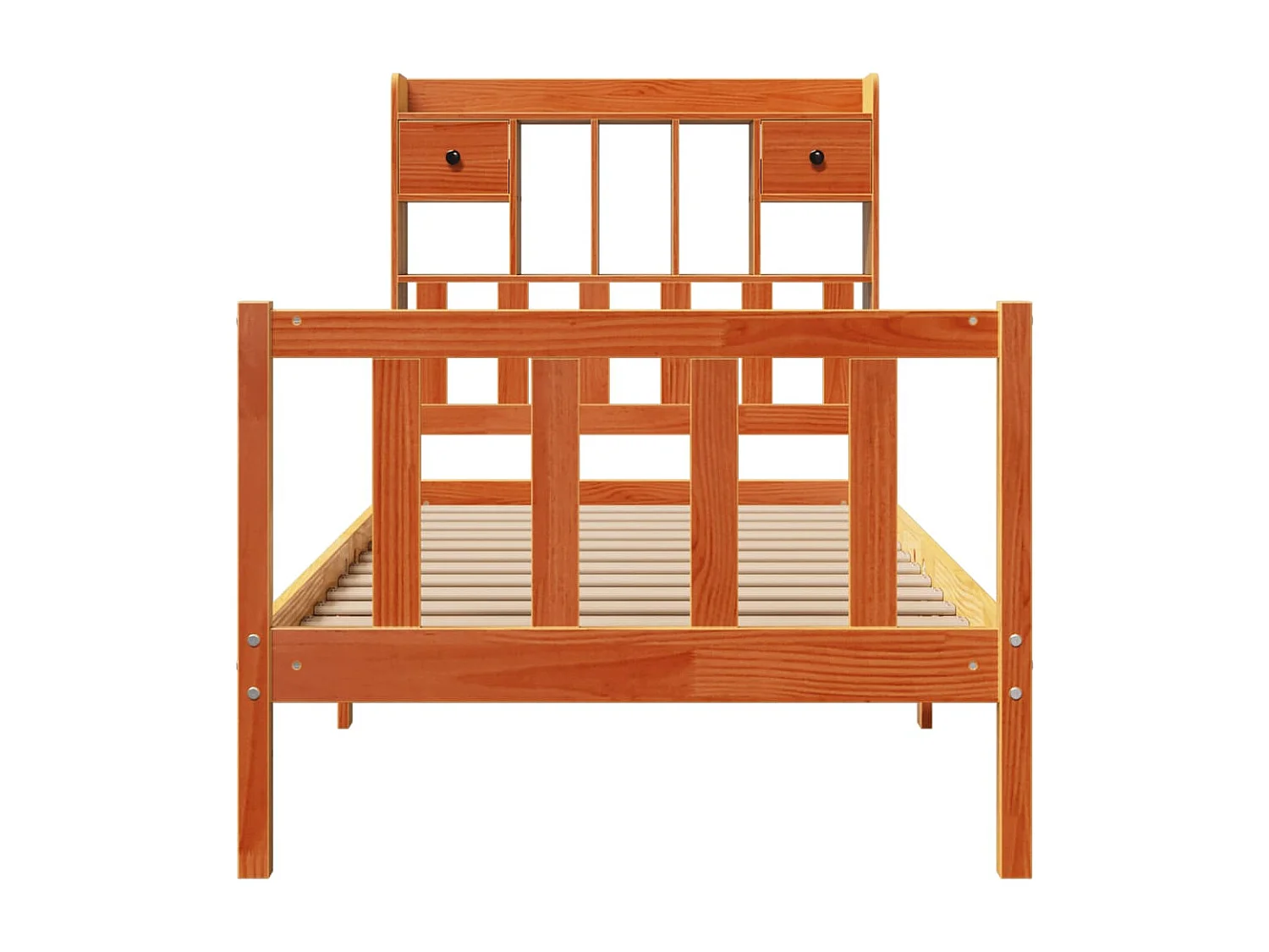 Massivholzbett mit Regal ohne Matratze Wachsbraun 75x190 cm