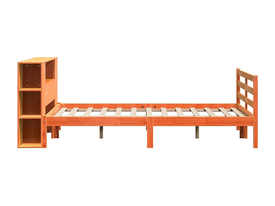 Lit bibliothèque sans matelas cire marron 140x190 cm pin massif