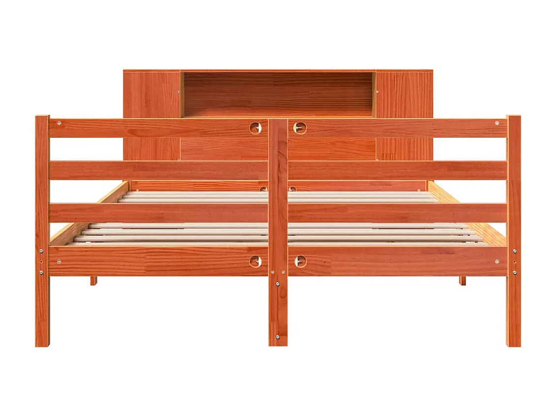 Cama con estantería sin colchón madera maciza marrón 140x190 cm