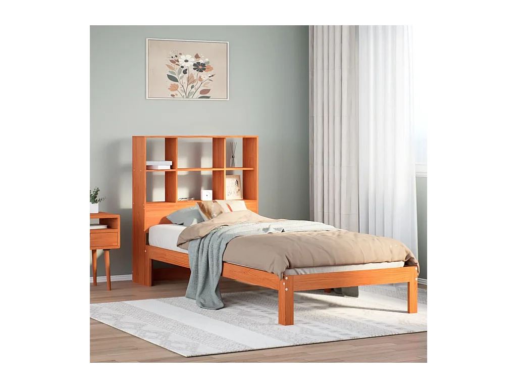 Lit bibliothèque sans matelas cire marron 90x190 cm pin massif