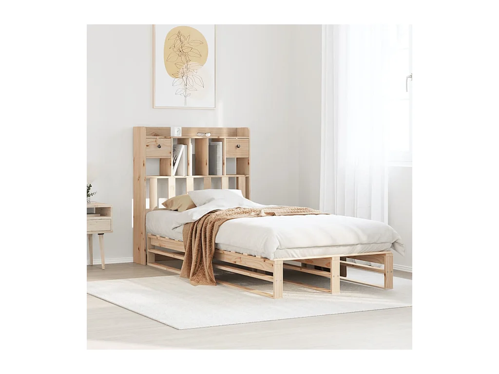Bed met boekenkast zonder matras massief grenenhout 100x200 cm