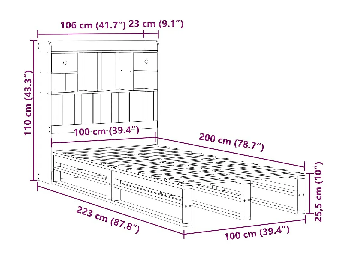 Massivholzbett mit Regal ohne Matratze 100x200 cm Kiefer
