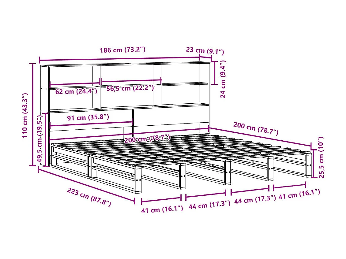 Letto Libreria senza Materasso Marrone Cera 180x200 cm Legno