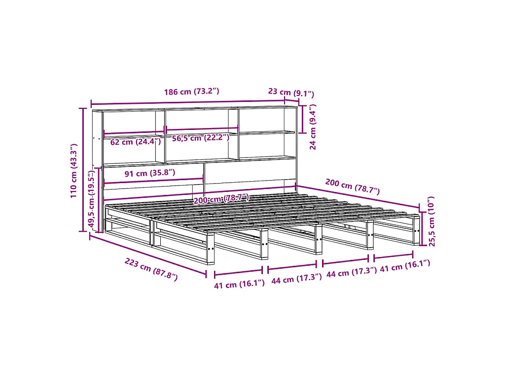 Letto Libreria senza Materasso Marrone Cera 180x200 cm Legno