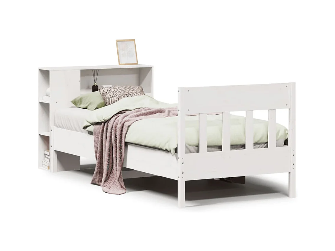 Lit bibliothèque sans matelas blanc 90x200cm bois de pin massif