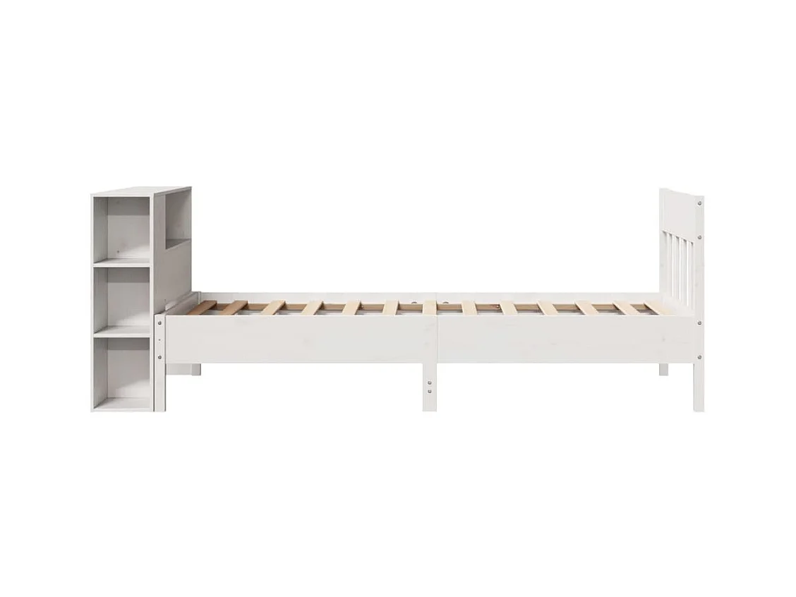 Lit bibliothèque sans matelas blanc 90x200cm bois de pin massif