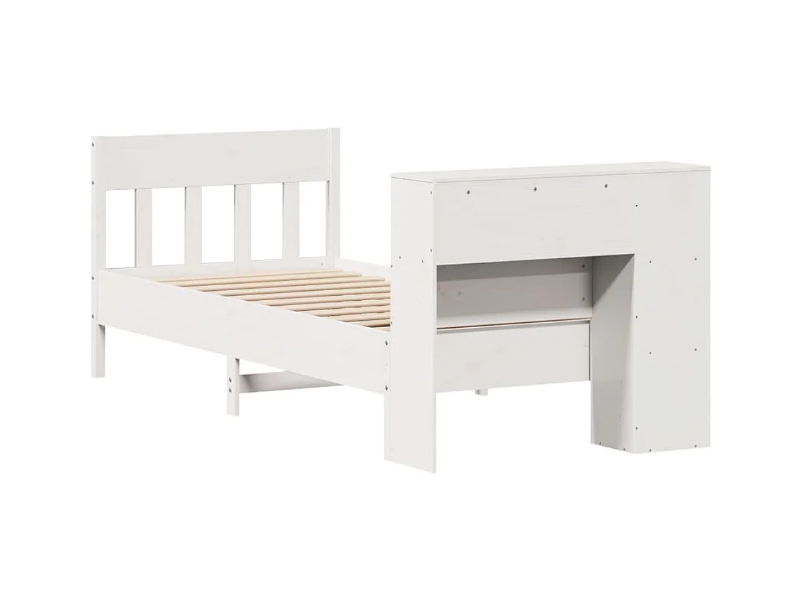 Lit bibliothèque sans matelas blanc 90x200cm bois de pin massif
