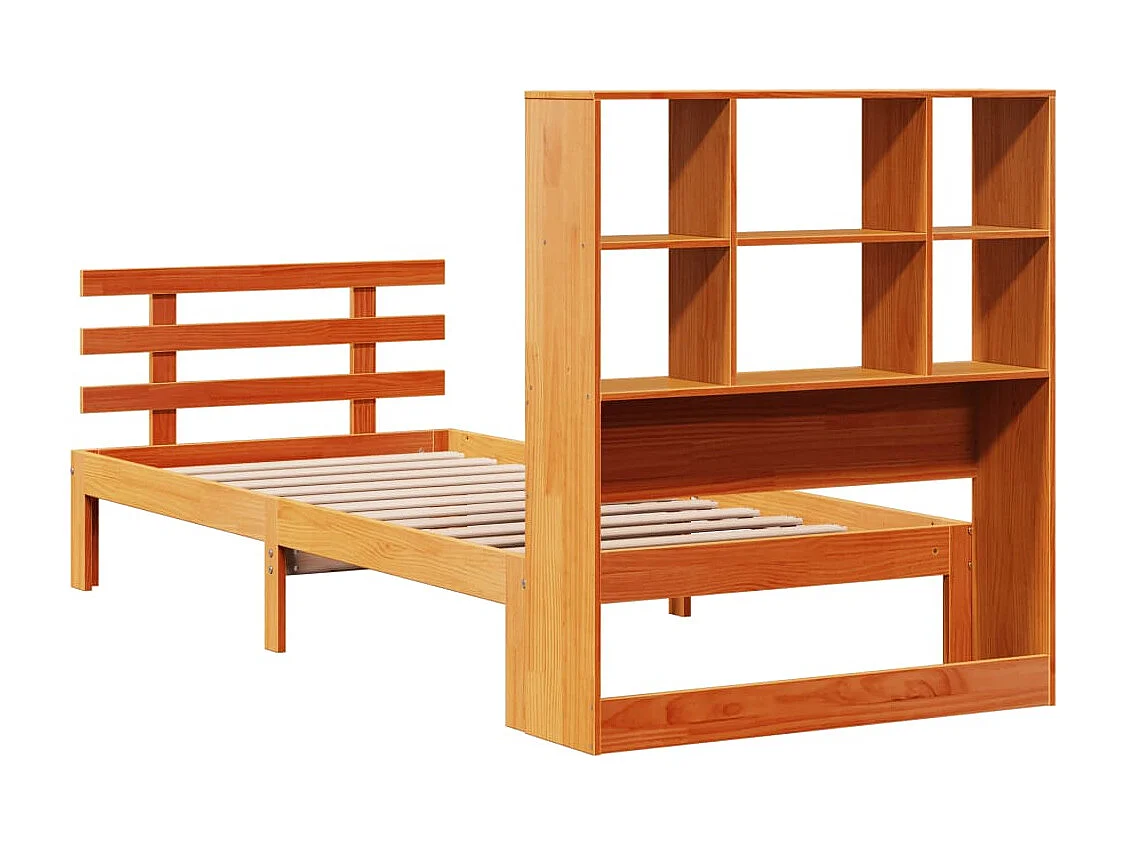 Massivholzbett mit Regal ohne Matratze Wachsbraun 100x200 cm