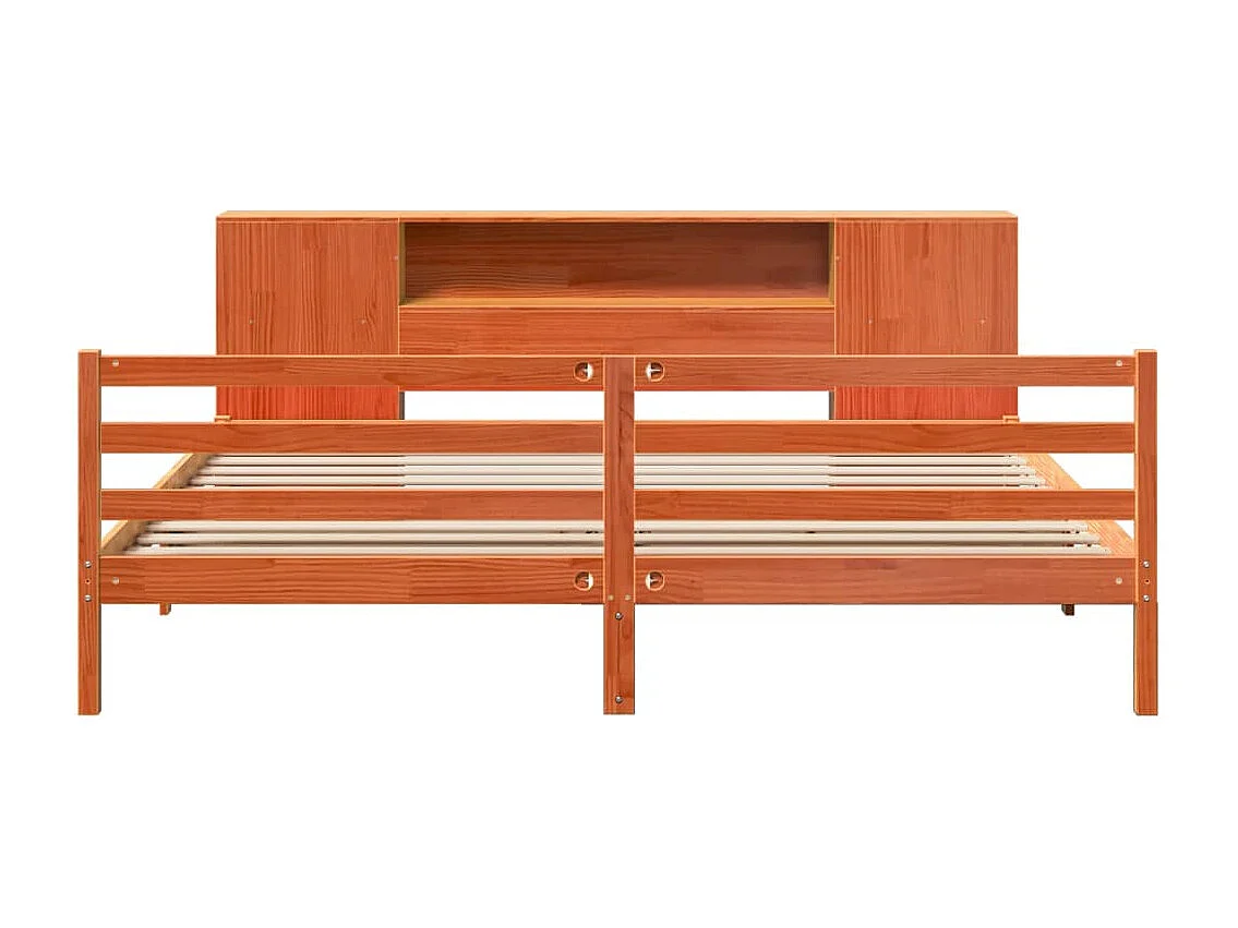 Lit bibliothèque sans matelas cire marron 200x200 cm pin massif