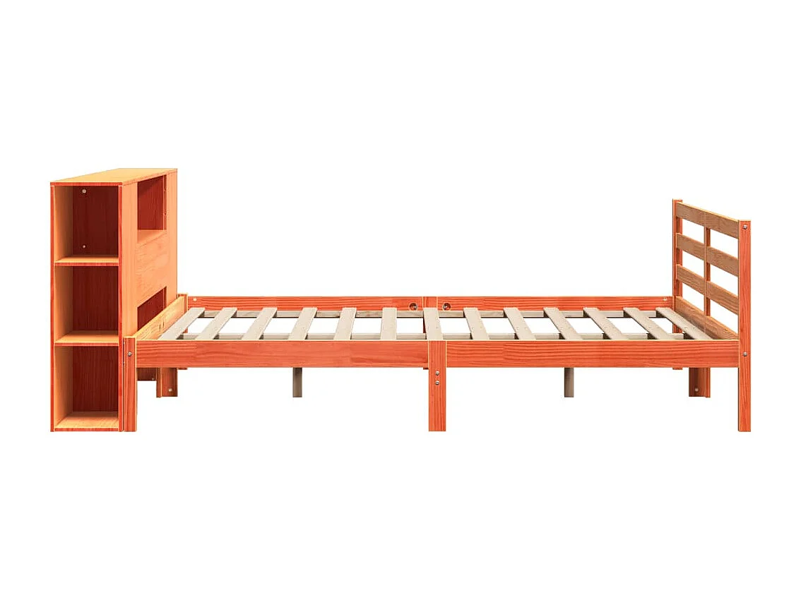 Lit bibliothèque sans matelas cire marron 200x200 cm pin massif