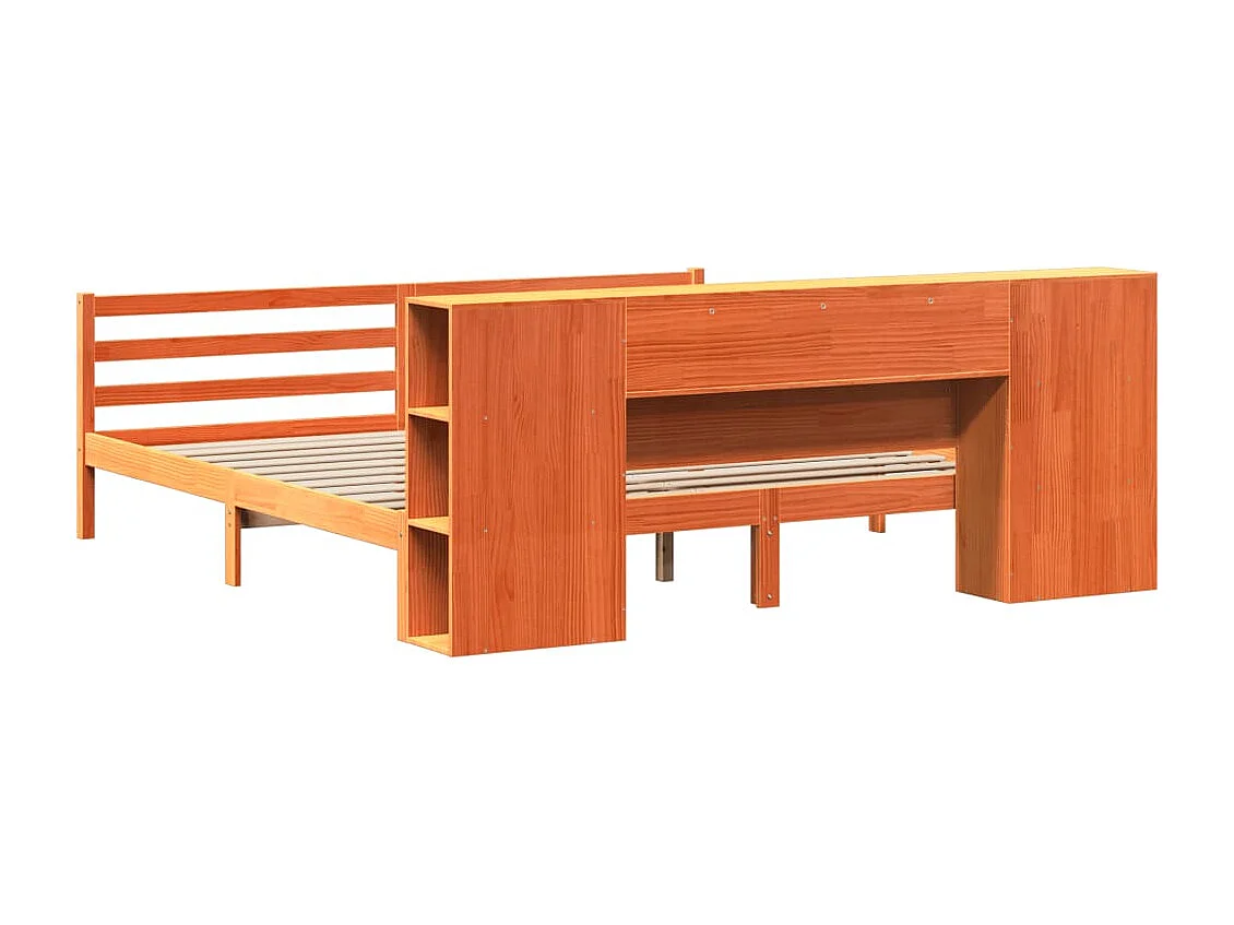 Lit bibliothèque sans matelas cire marron 200x200 cm pin massif