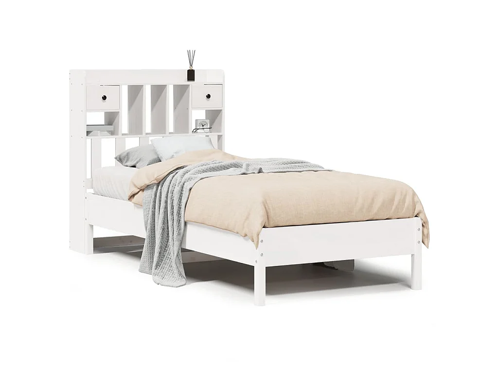 Cama com estante sem colchão 90x190 cm pinho maciço branco