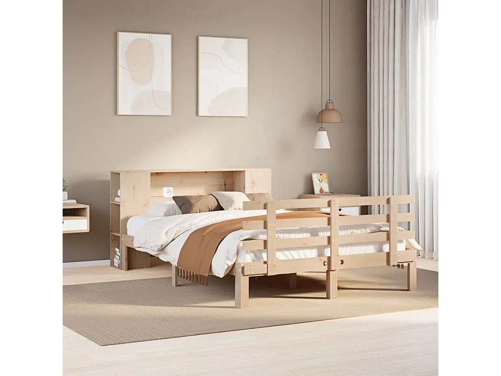 Bed met boekenkast zonder matras massief grenenhout 140x200 cm
