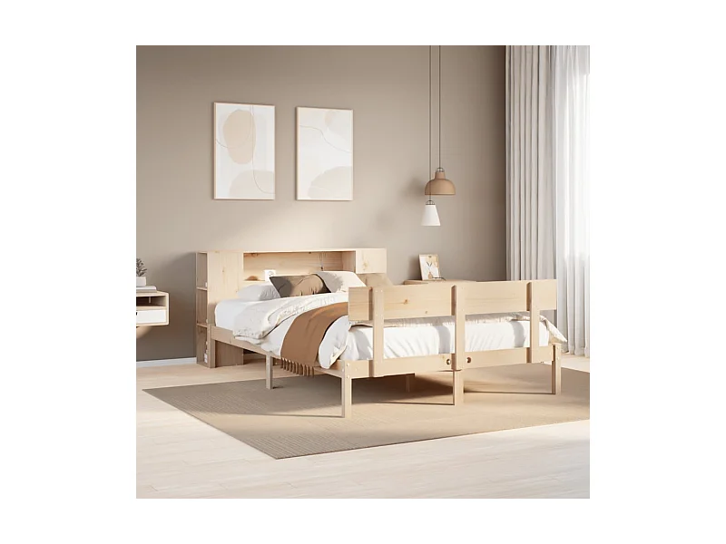 Lit bibliothèque sans matelas 160x200 cm bois massif de pin