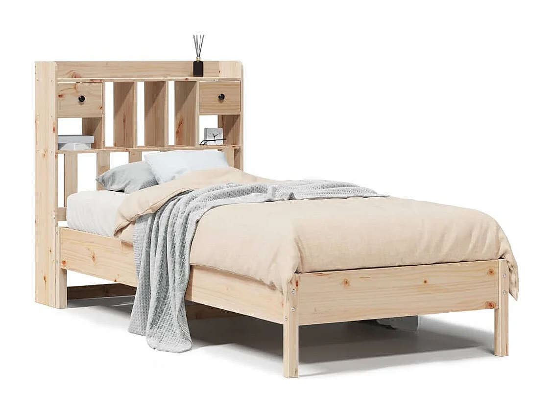 Cama con estantería sin colchón madera maciza de pino 100x200cm