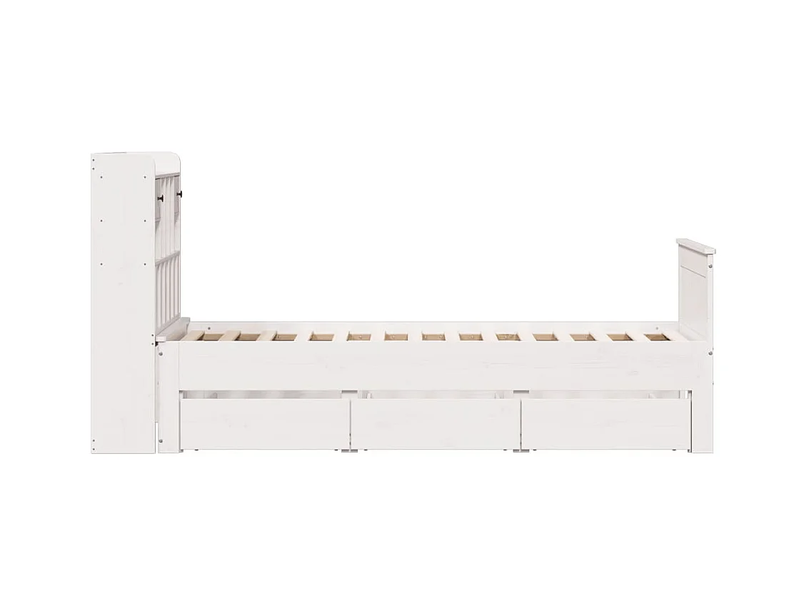 Lit bibliothèque sans matelas blanc 90x190cm bois de pin massif