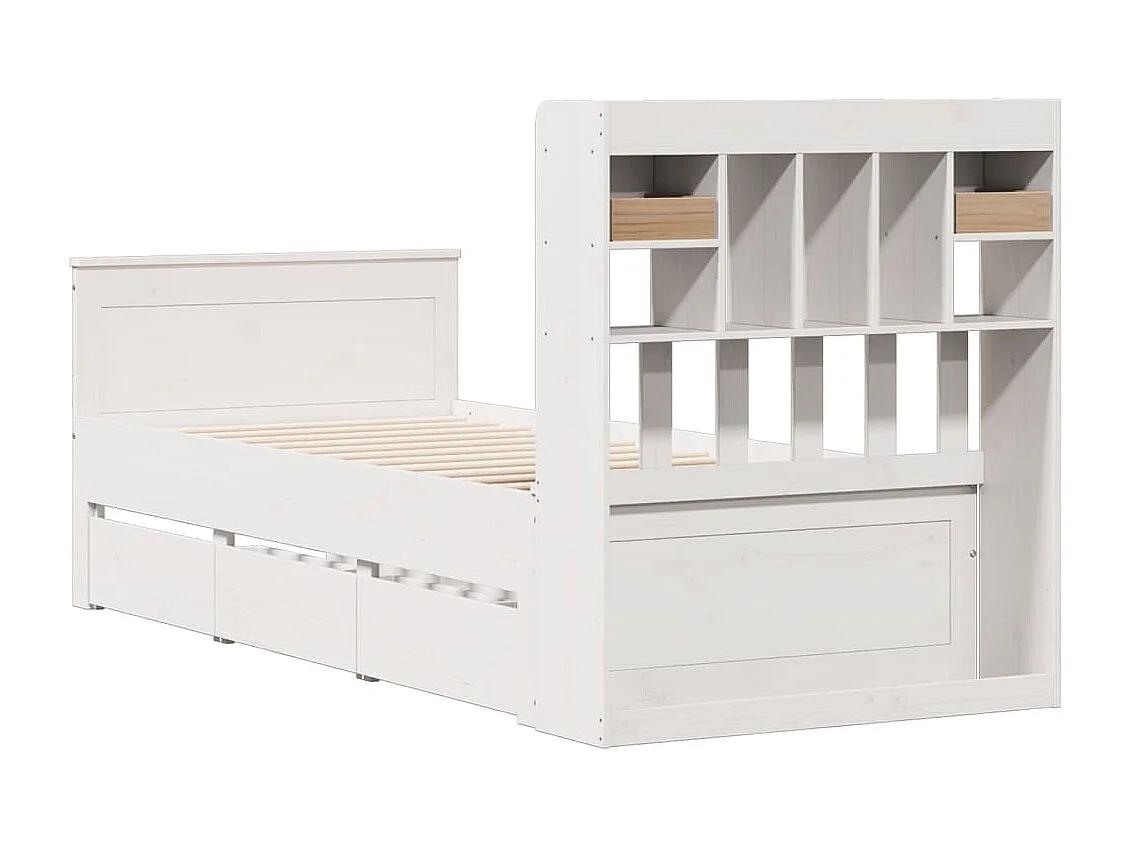 Lit bibliothèque sans matelas blanc 90x190cm bois de pin massif