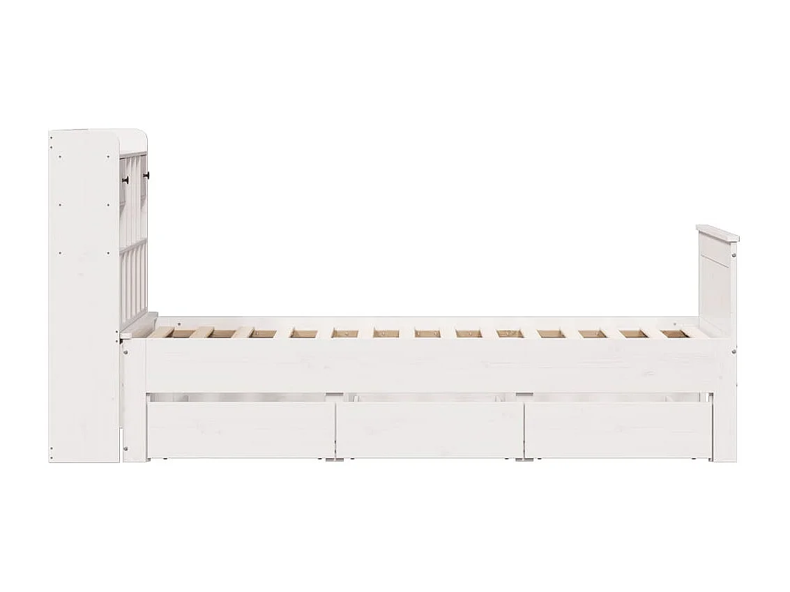 Lit bibliothèque sans matelas blanc 90x190cm bois de pin massif