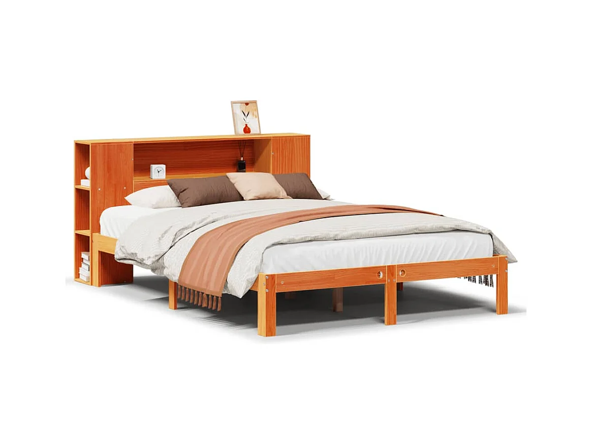 Cama c/ estante sem colchão 120x190cm pinho maciço castanho-mel