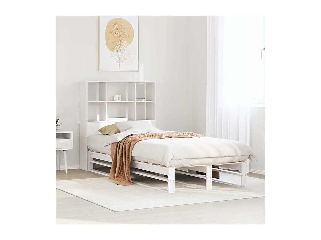 Lit bibliothèque sans matelas blanc 90x190 cm bois massif