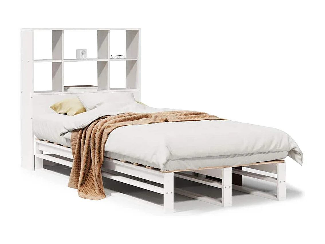 Cama com estante sem colchão 90x190 cm madeira maciça branco
