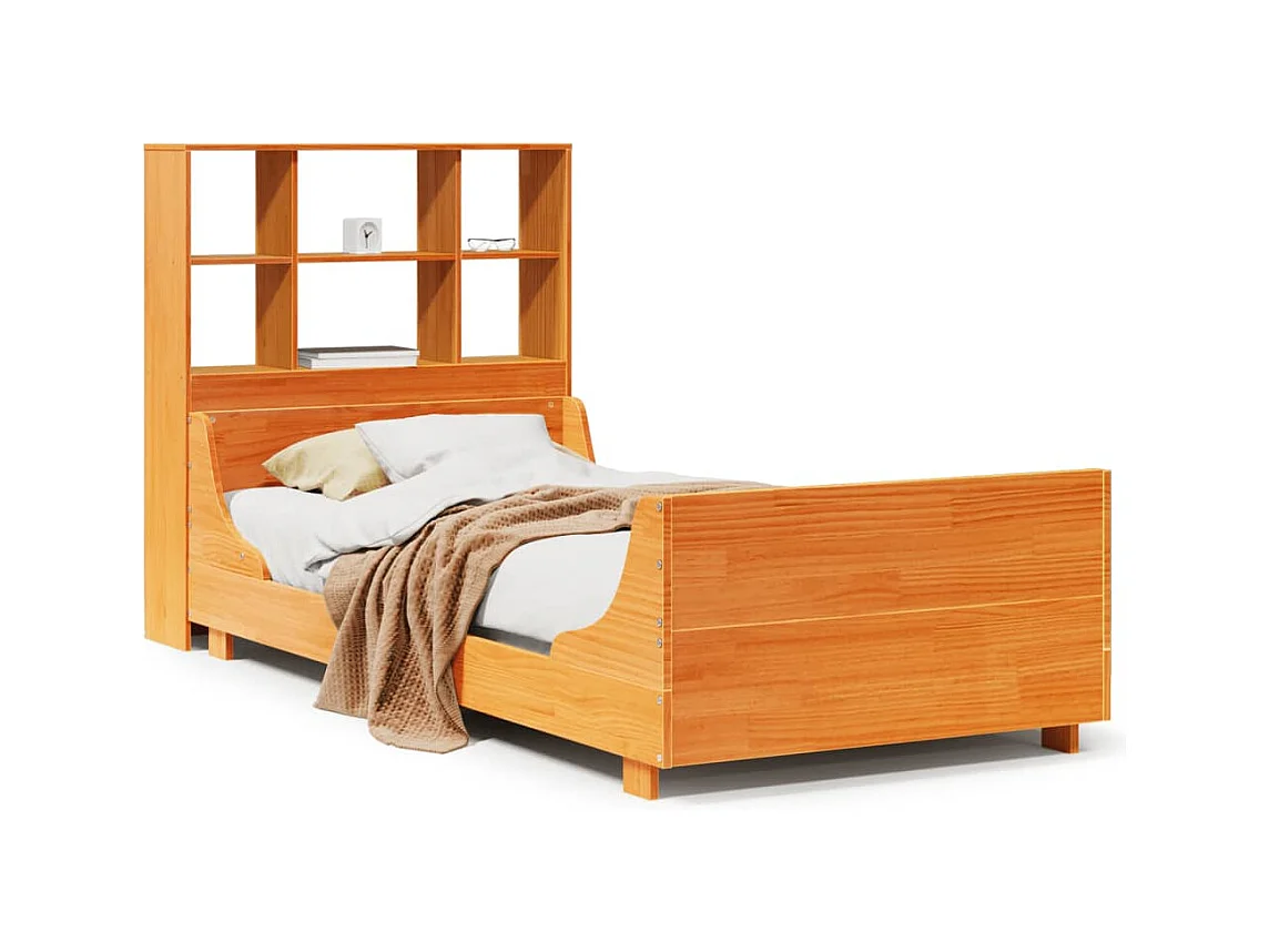 Lit bibliothèque sans matelas cire marron 100x200cm bois massif