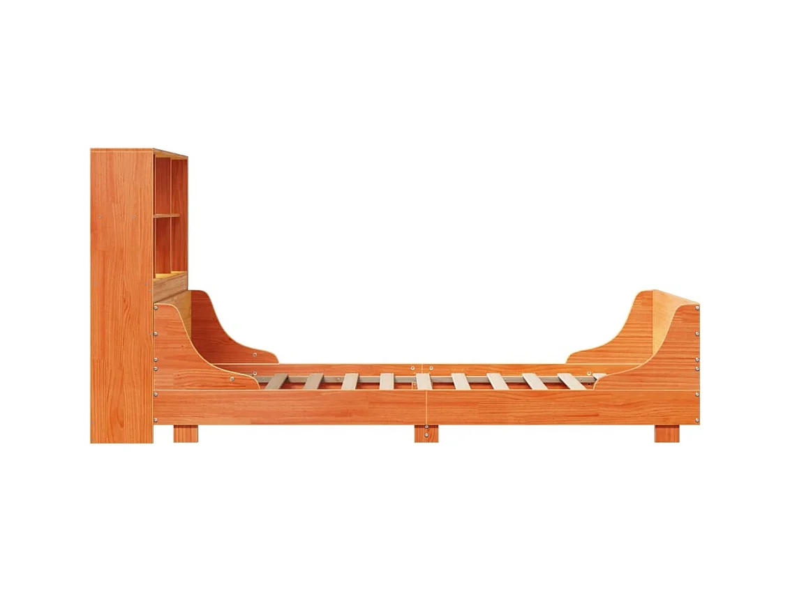 Lit bibliothèque sans matelas cire marron 100x200cm bois massif