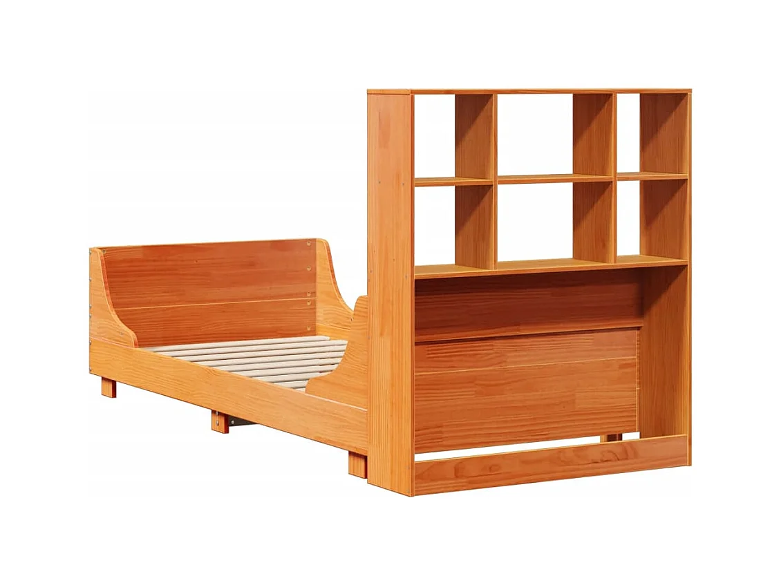 Lit bibliothèque sans matelas cire marron 100x200cm bois massif