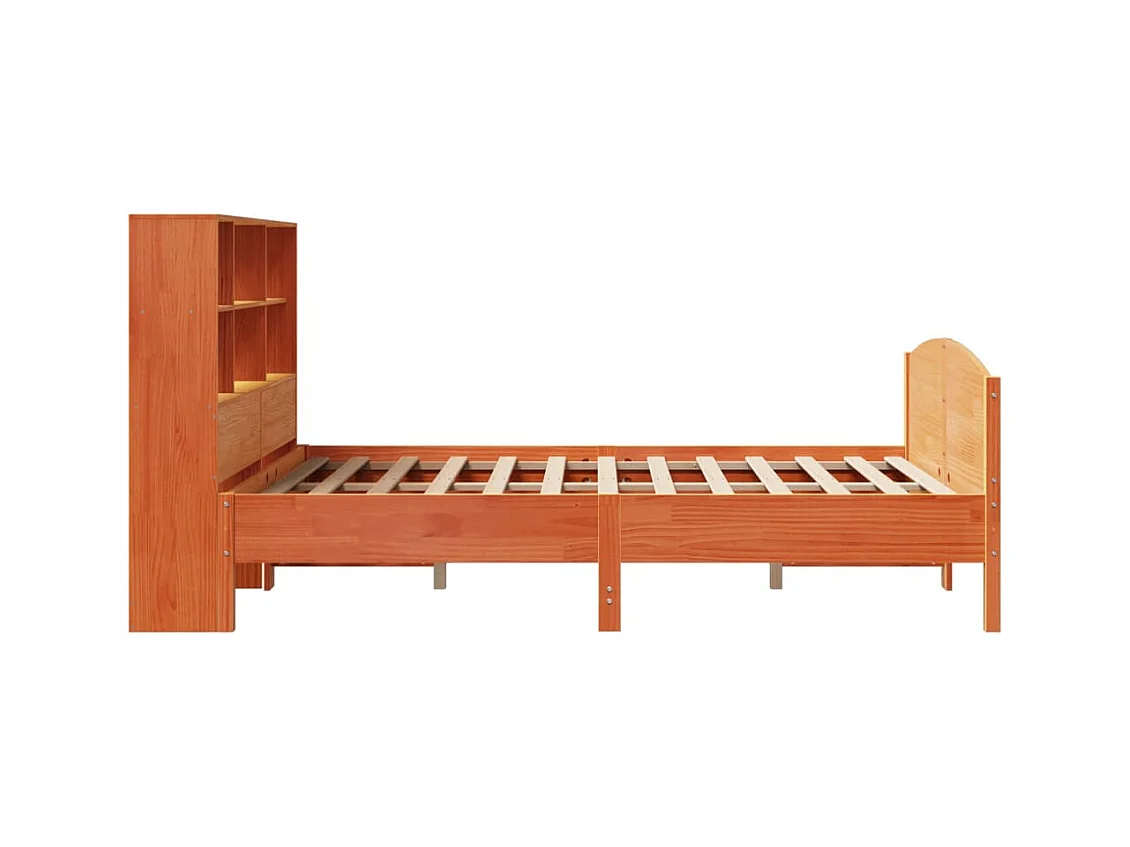 Lit bibliothèque sans matelas cire marron 140x190 cm pin massif
