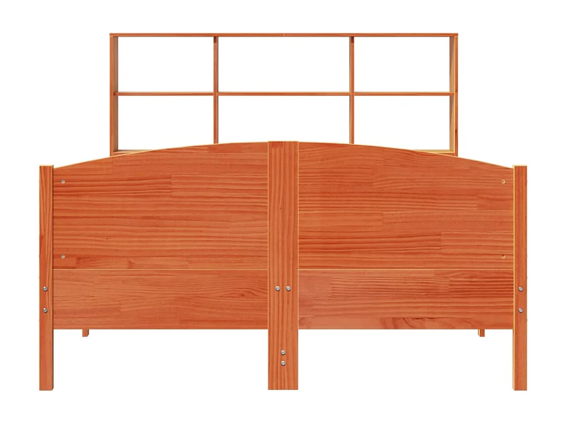 Bed met boekenkast zonder matras grenenhout wasbruin 140x190 cm