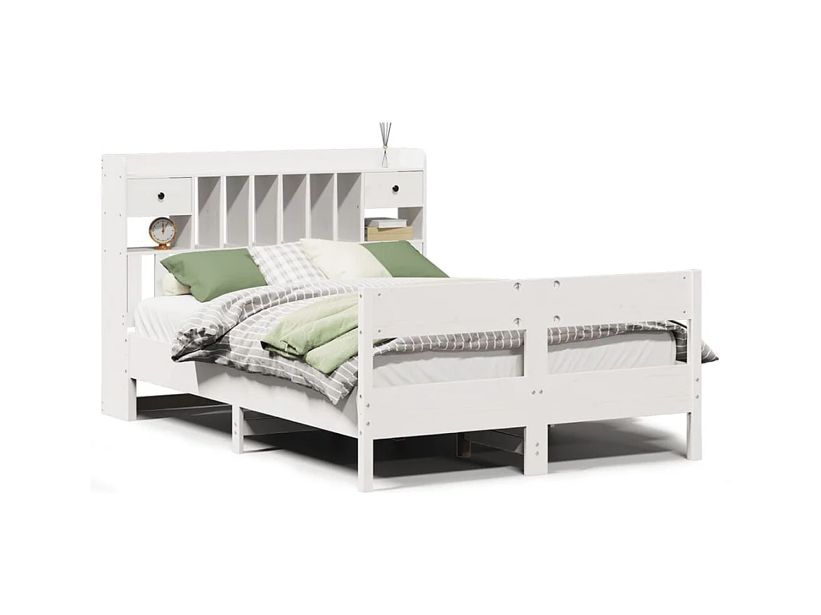 Bed met boekenkast zonder matras grenenhout wit 135x190 cm