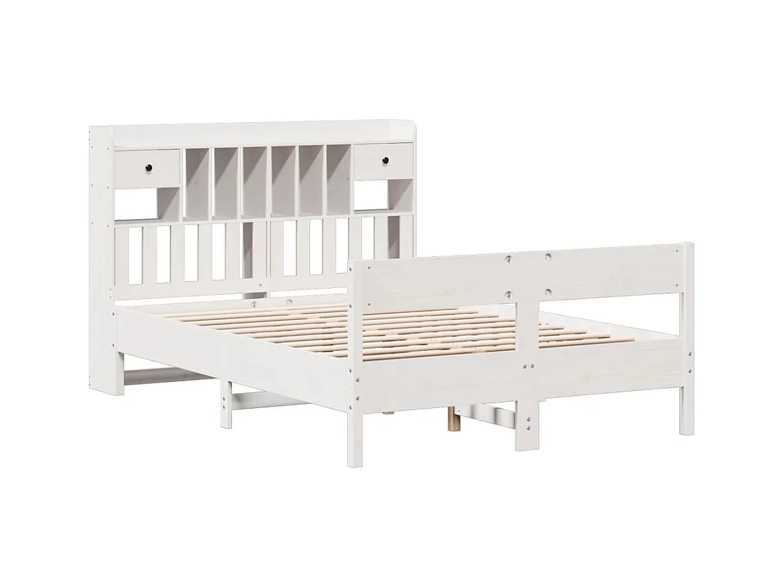 Bed met boekenkast zonder matras grenenhout wit 135x190 cm