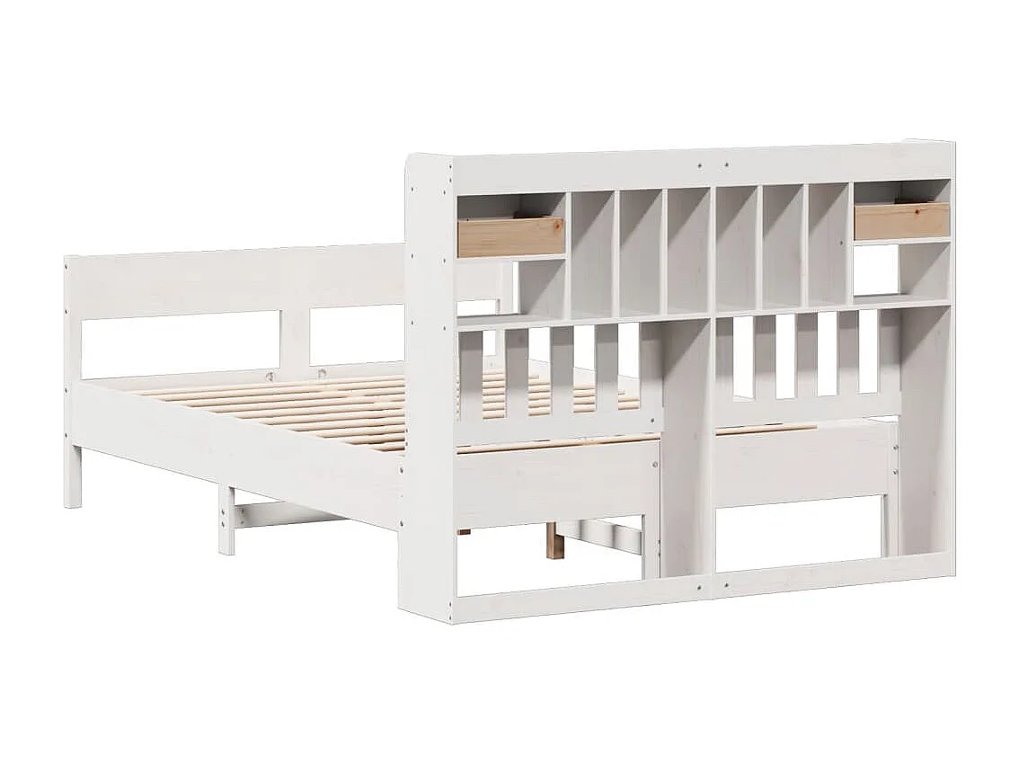 Lit bibliothèque sans matelas blanc 135x190 cm bois pin massif
