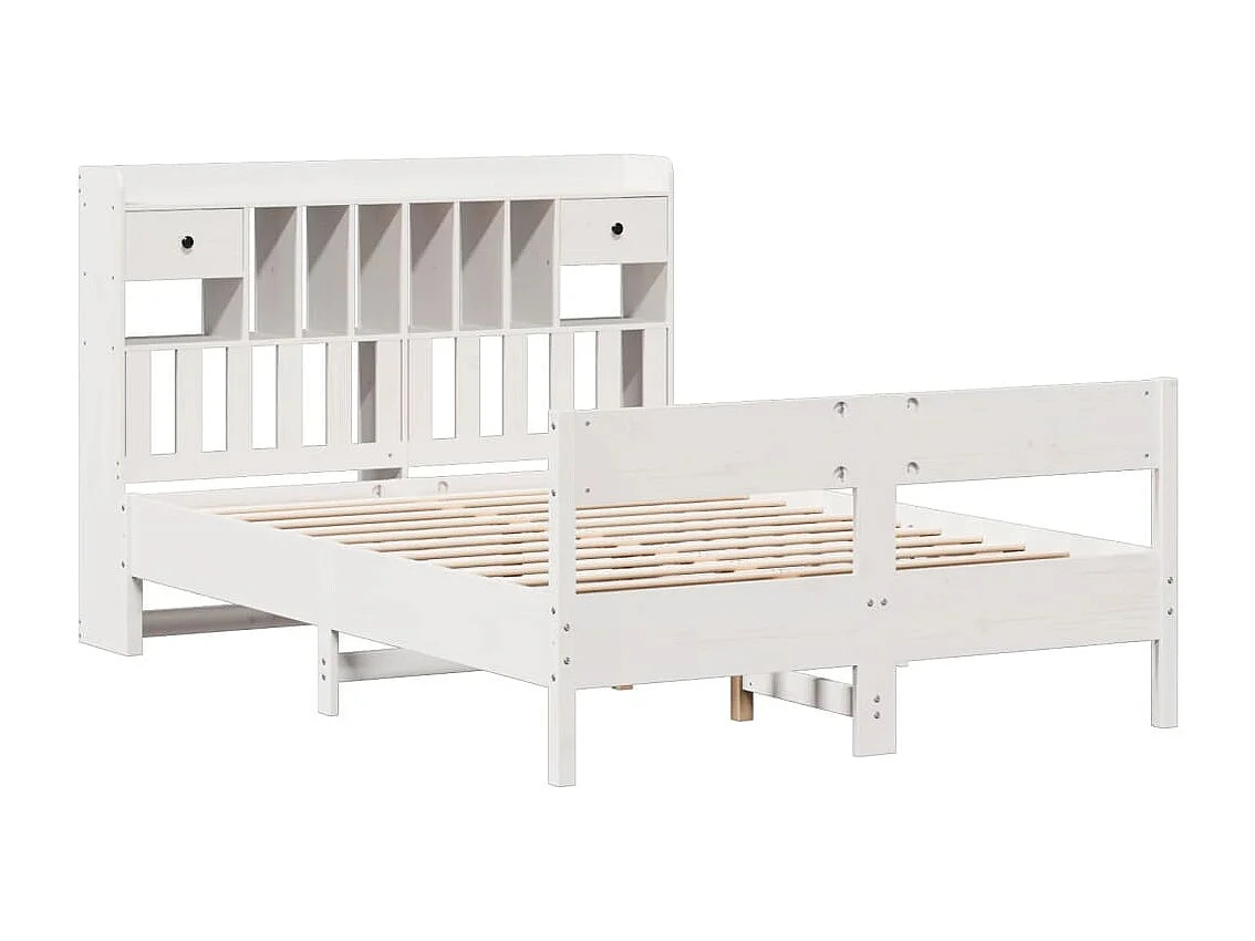 Lit bibliothèque sans matelas blanc 135x190 cm bois pin massif