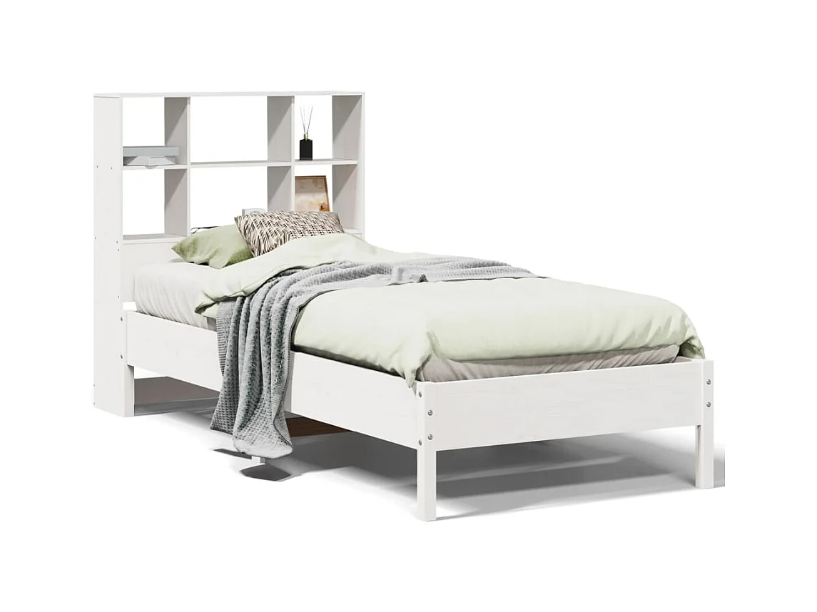 Lit bibliothèque sans matelas blanc 90x190cm bois de pin massif