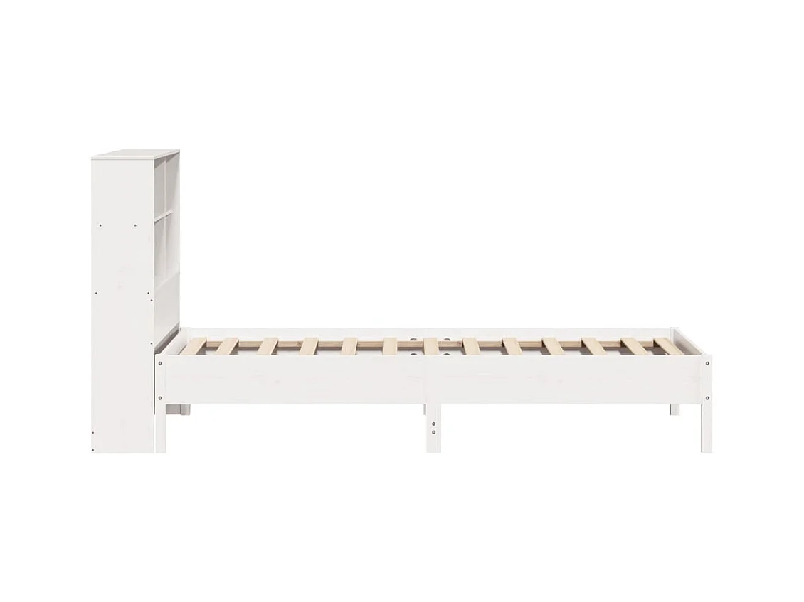 Lit bibliothèque sans matelas blanc 90x190cm bois de pin massif