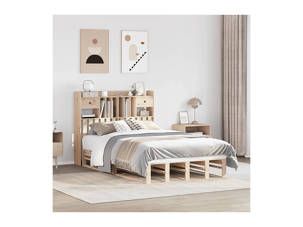 Cama con estantería sin colchón madera maciza de pino 135x190cm