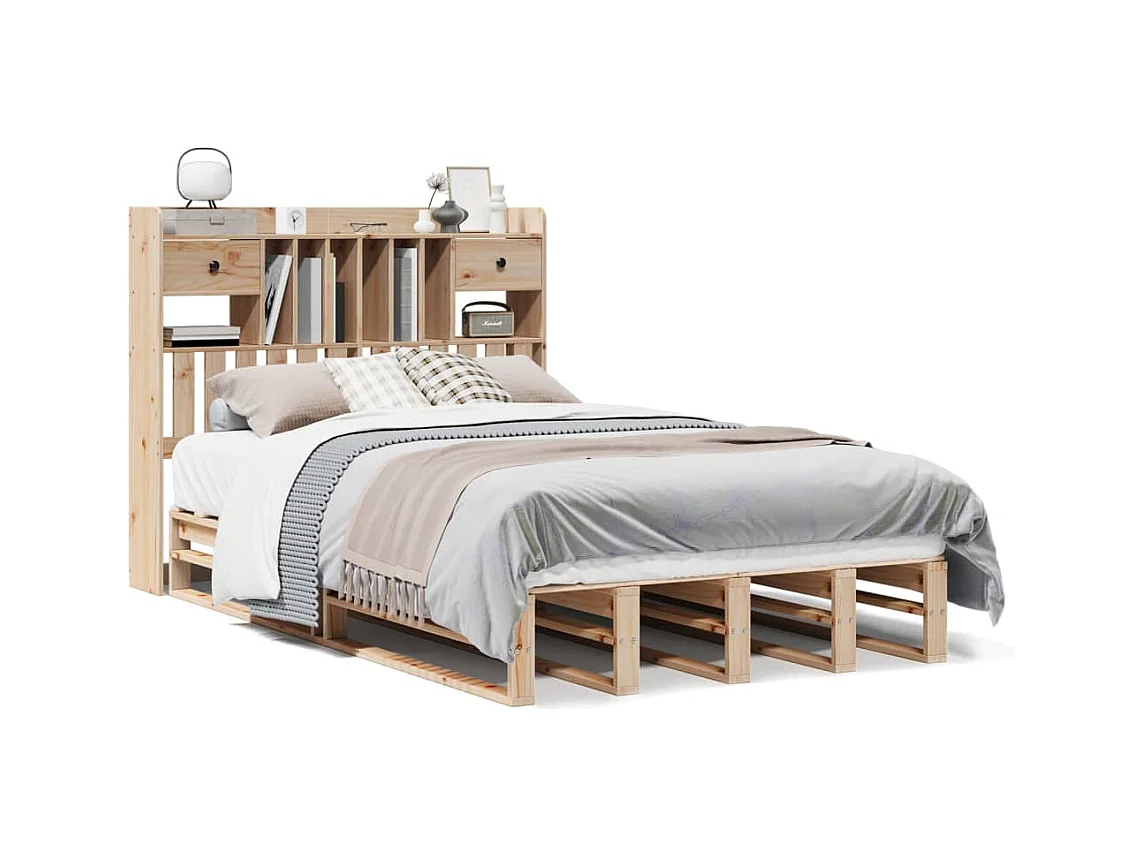 Cama con estantería sin colchón madera maciza de pino 135x190cm