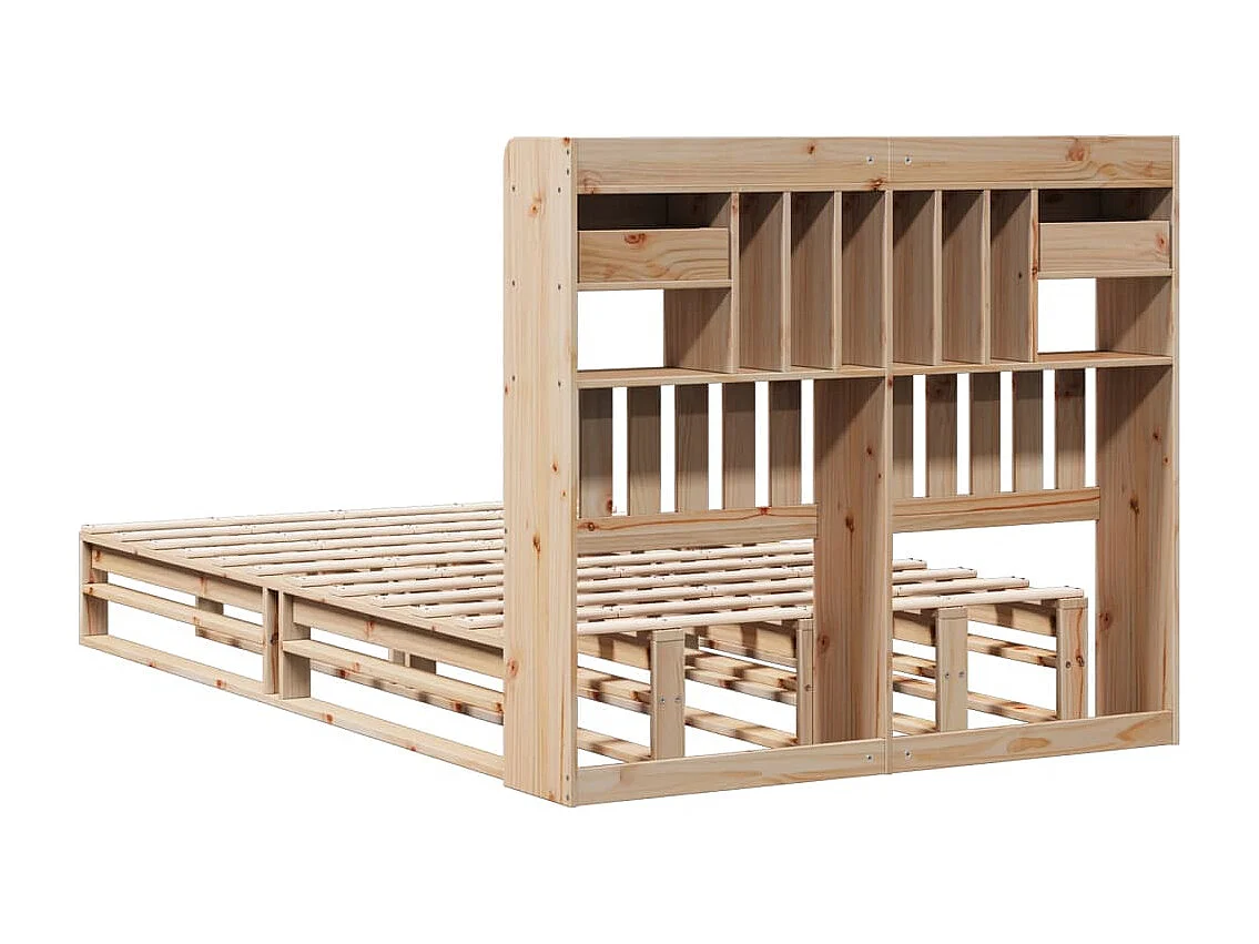 Cama con estantería sin colchón madera maciza de pino 135x190cm