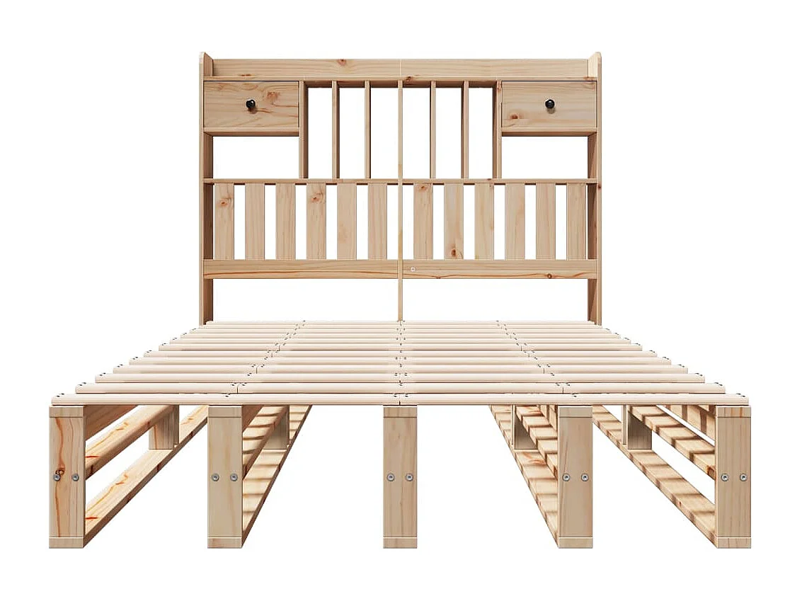 Bed met boekenkast zonder matras massief grenenhout 135x190 cm