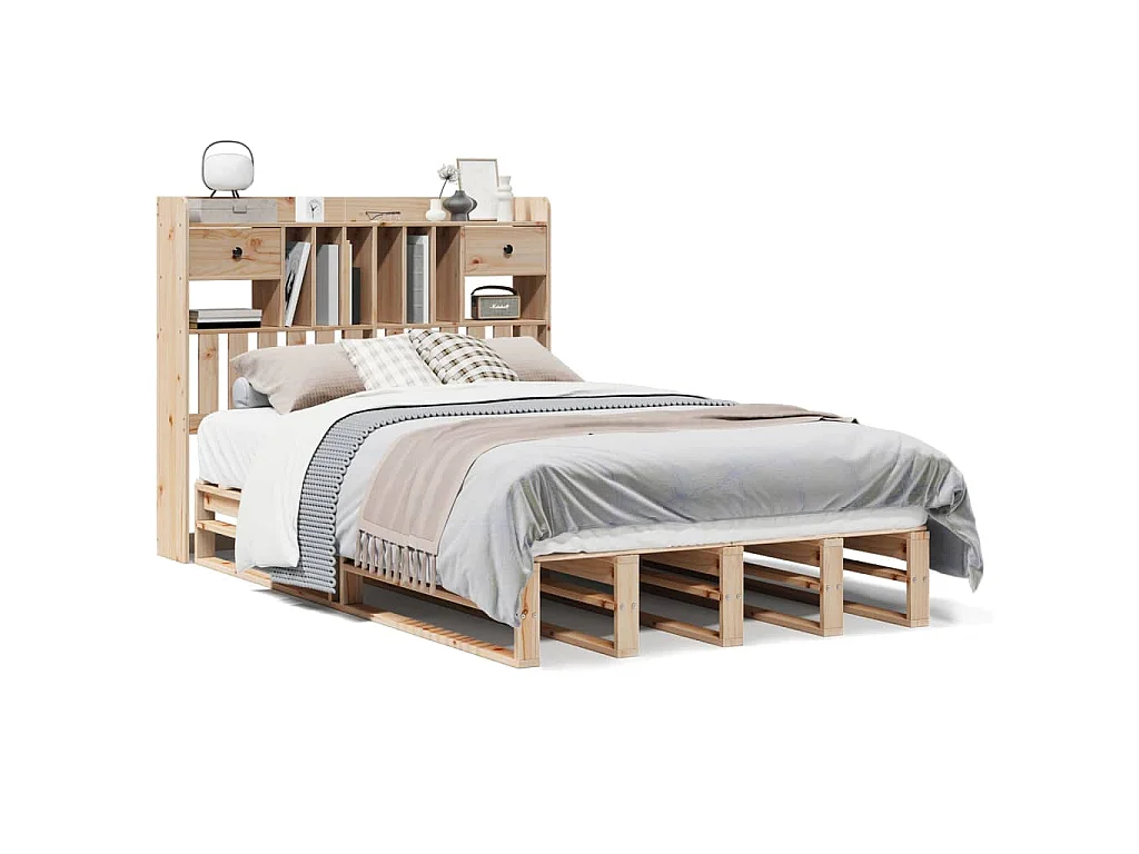 Cama com estante sem colchão 135x190 cm pinho maciço