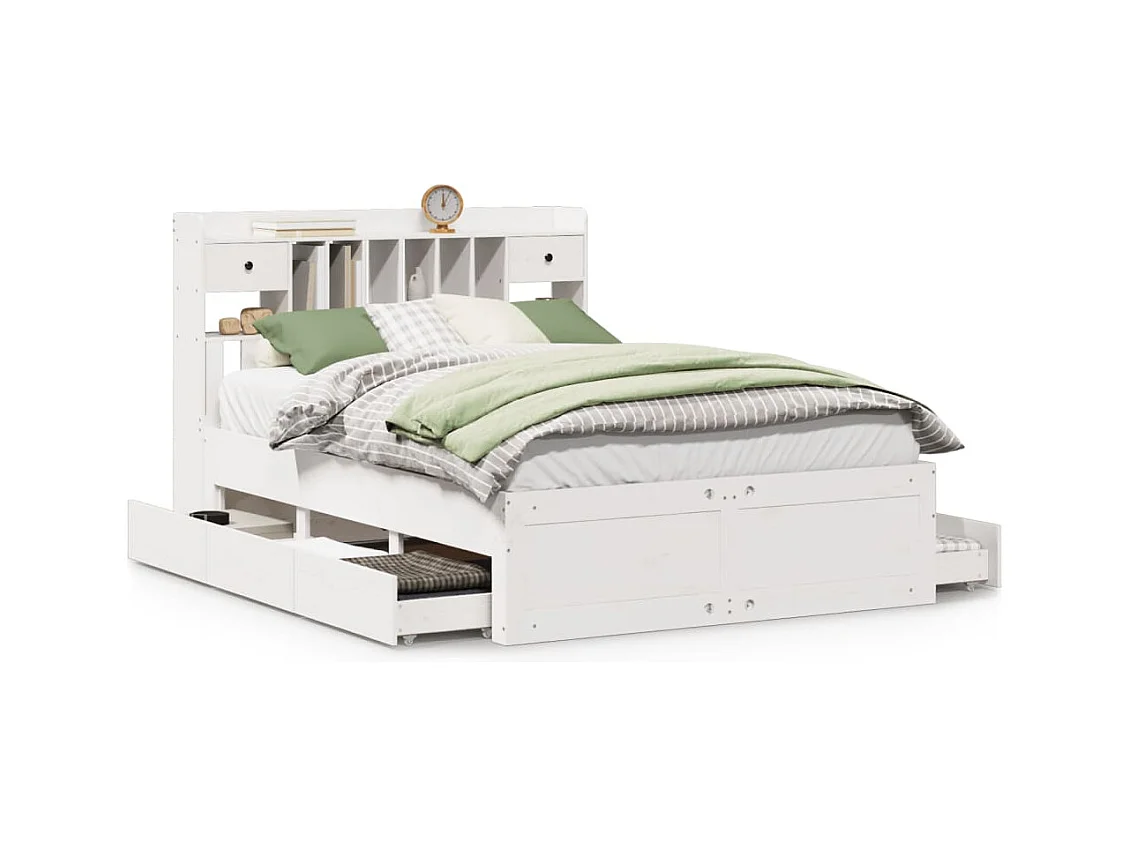 Lit bibliothèque sans matelas blanc 140x190 cm bois pin massif