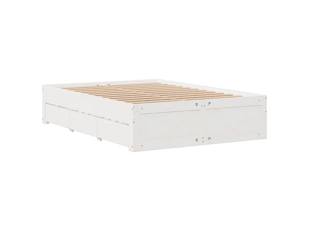 Lit bibliothèque sans matelas blanc 140x190 cm bois pin massif