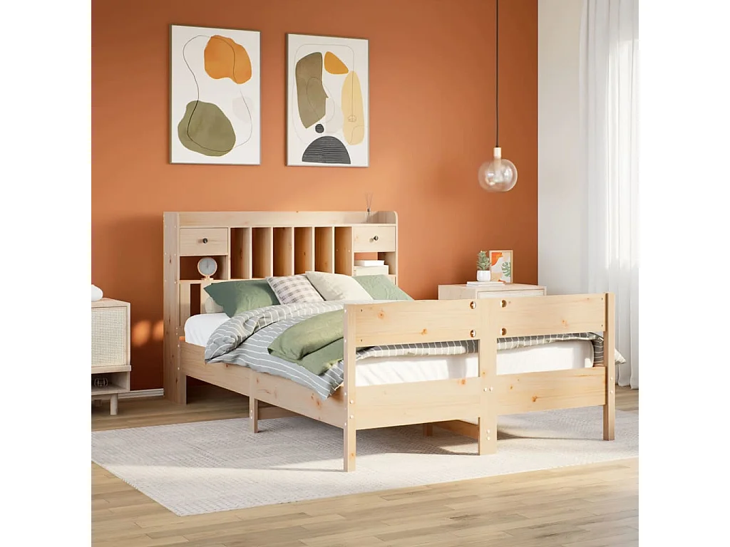 Cama com estante sem colchão 135x190 cm pinho maciço