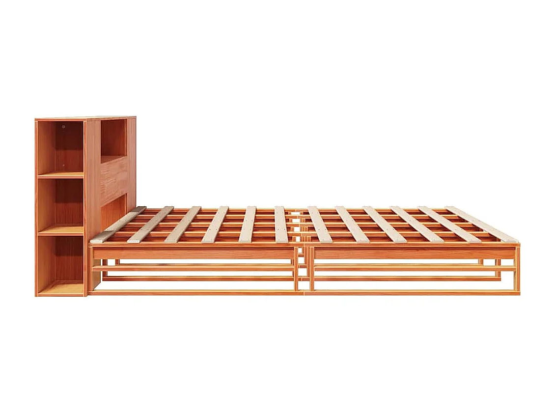 Lit bibliothèque sans matelas cire marron 200x200cm bois massif