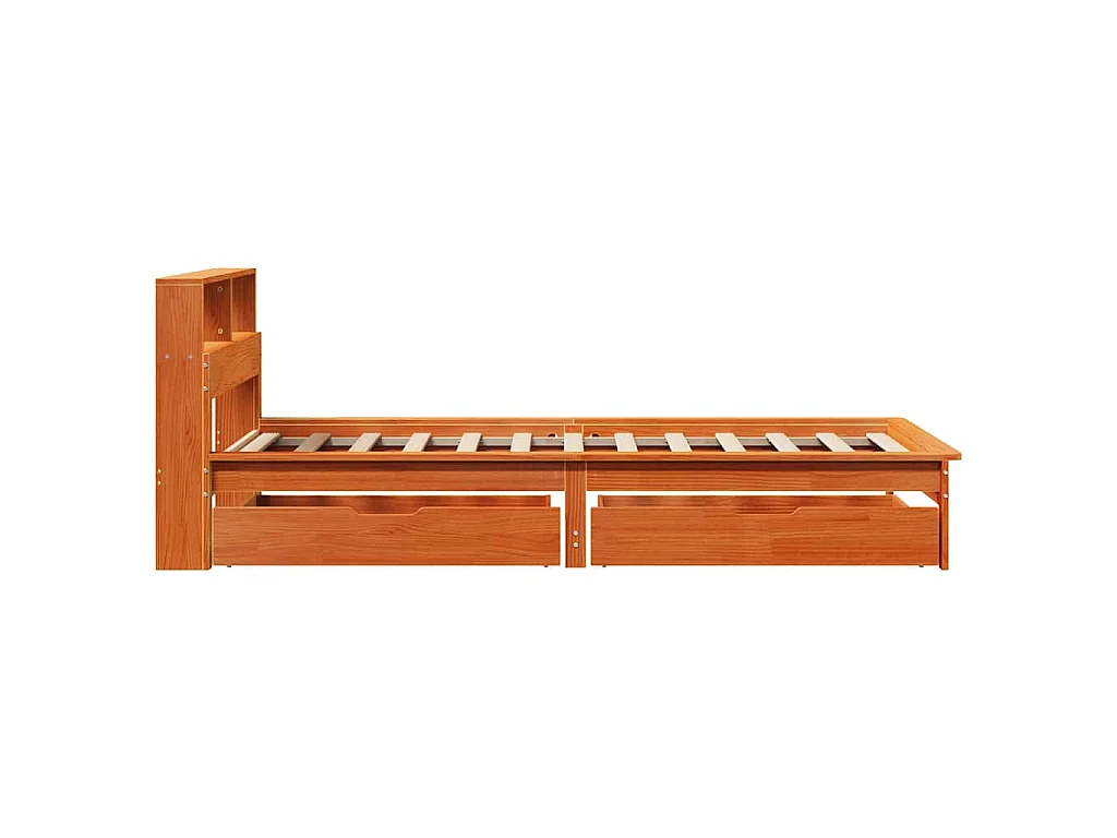 Lit bibliothèque sans matelas cire marron 100x200 cm pin massif